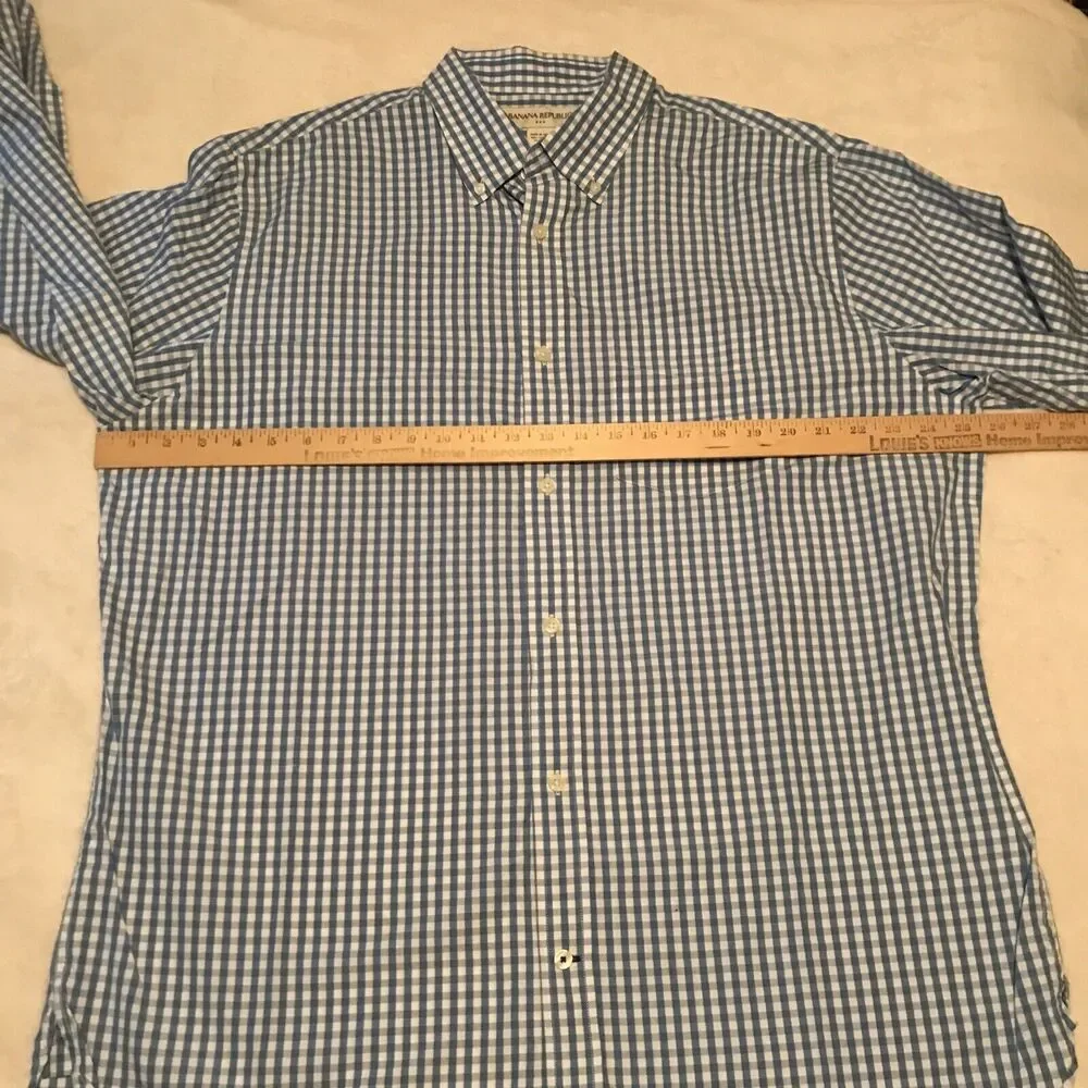 Banana Republic Button Front Shirt Mens XL Blue White Check 100% Cotton EUC